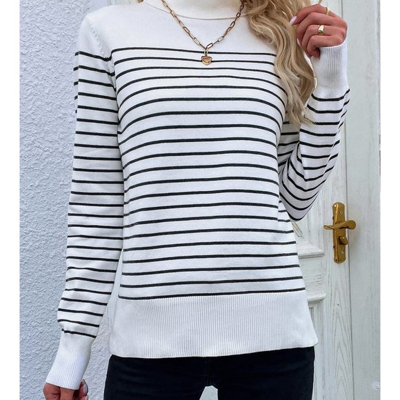 French Connection Striped Turtleneck Sweater L - Picture 3 of 5
